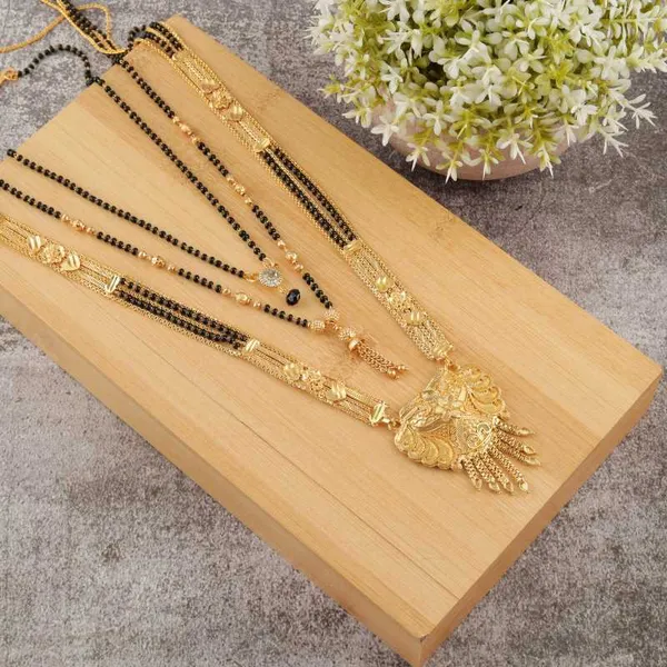 Combo_Of_3_Pcs_Ethnic_Traditional_One_Gram_Gold_Glorious_Maharashtrian_Style_Long_Chain_Black_Beads_30_Inch_And_18_Inch_Short